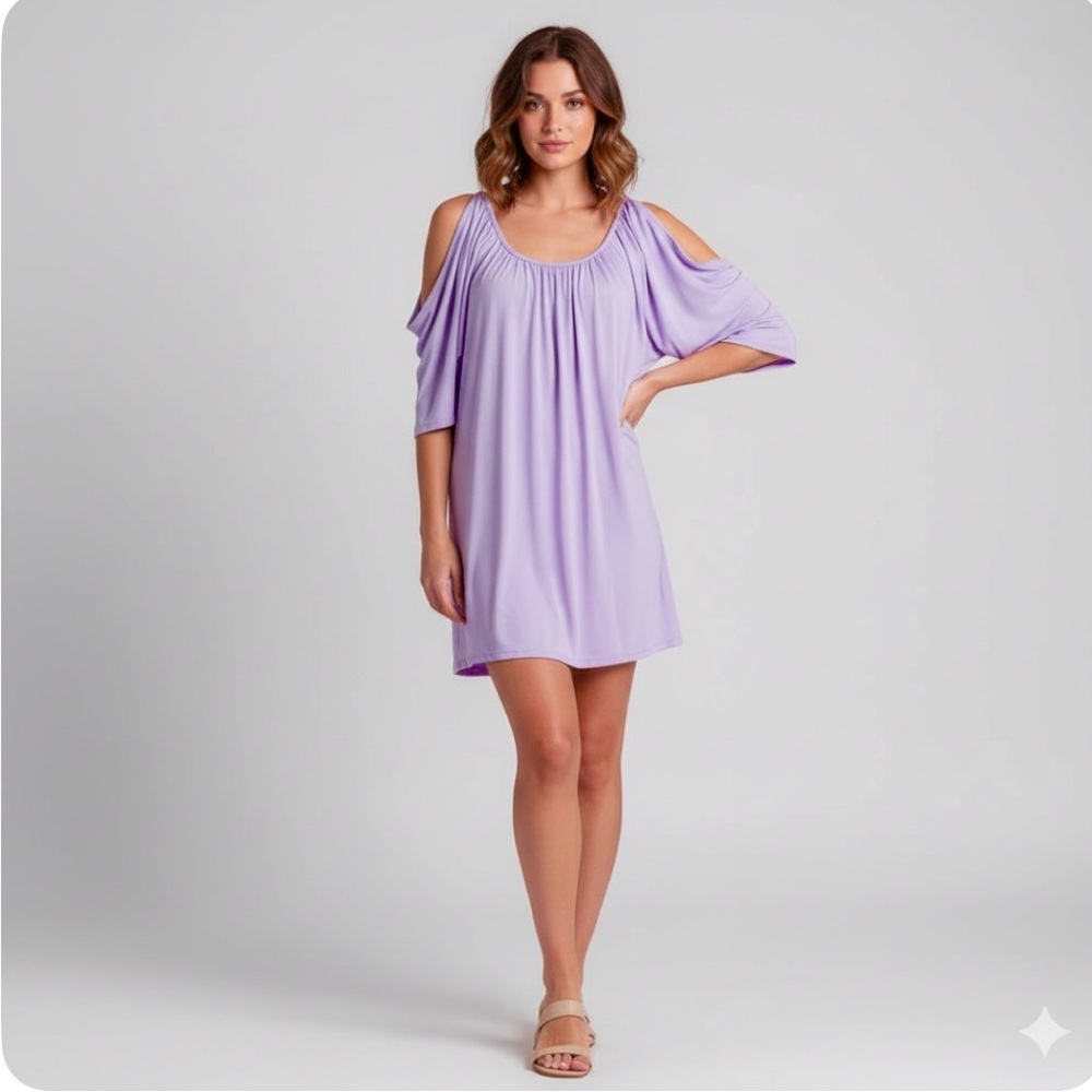 Boston Proper Purple Lilac Cold Shoulder Mini Draped Short Sleeve Knit Dress XS